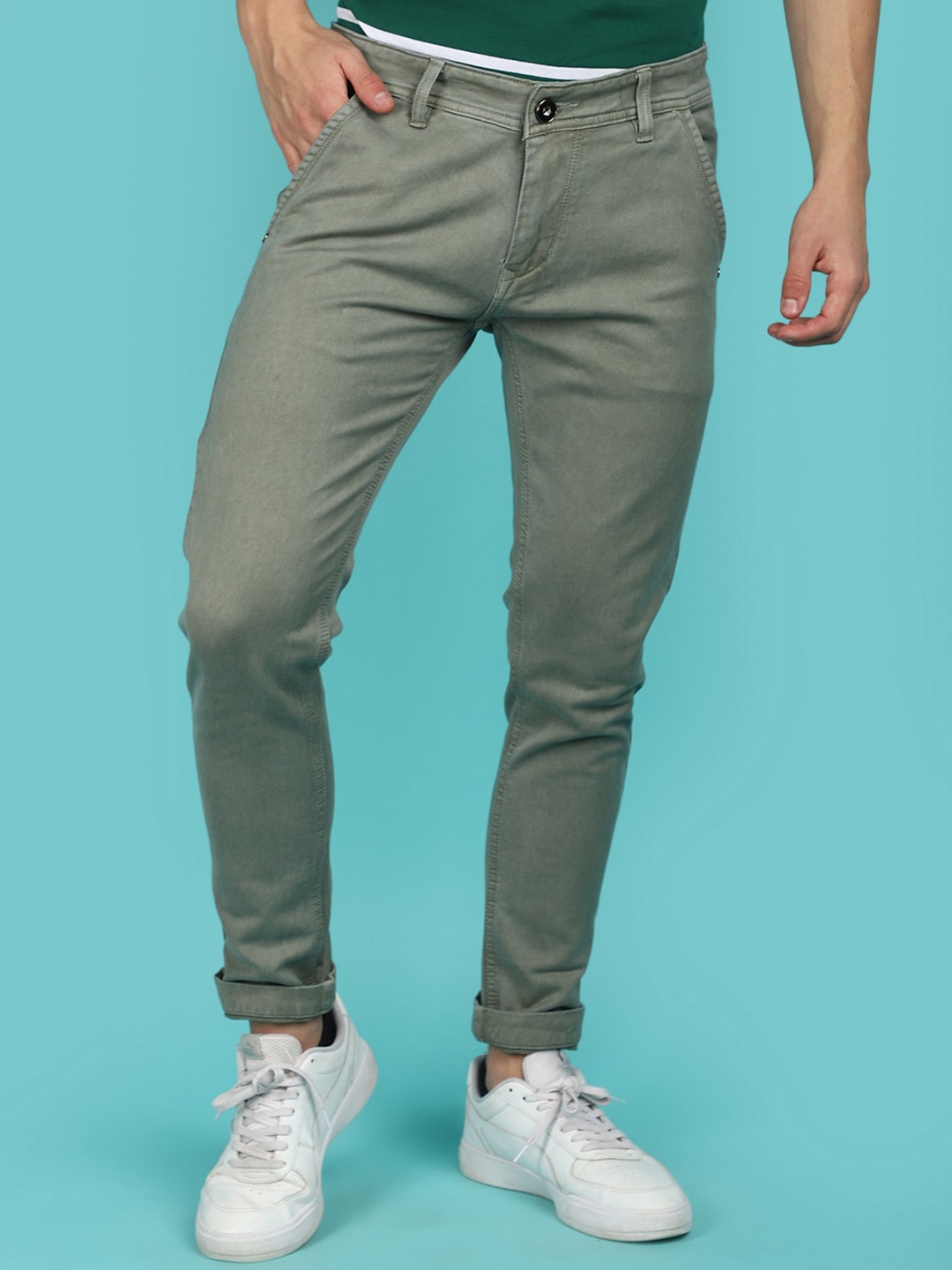 

V-Mart Men Mid-Rise Clean Look Cotton Jeans, Green