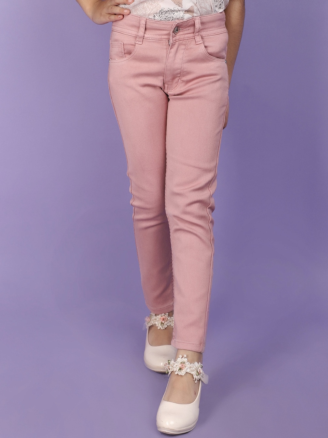 

V-Mart Girls Dobby Mid Rise Cotton Trousers, Pink