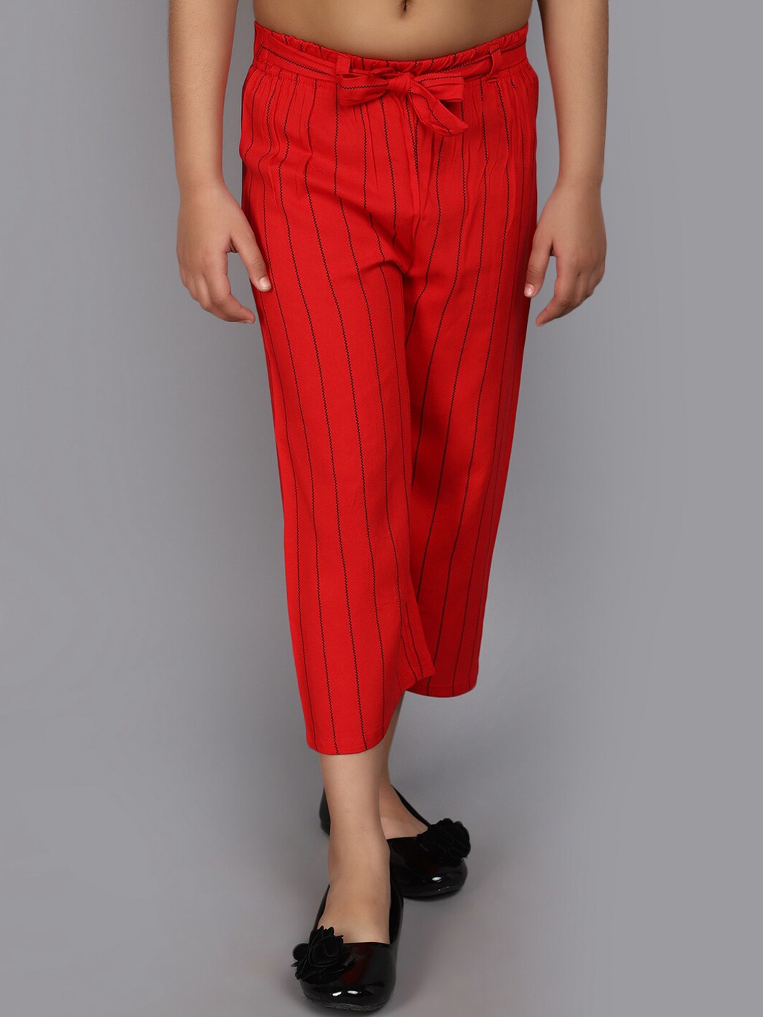 

V-Mart Girls Striped Mid-Rise Cotton Capris, Red