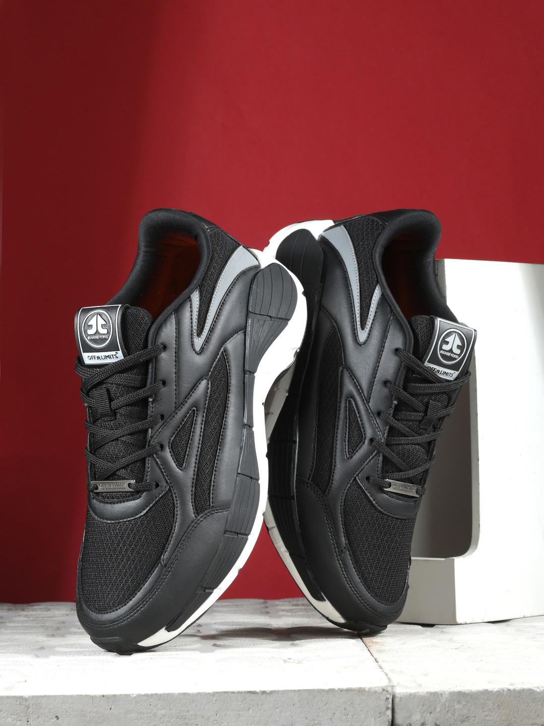 

OFF LIMITS Men Round Toe Mesh Sneakers, Black