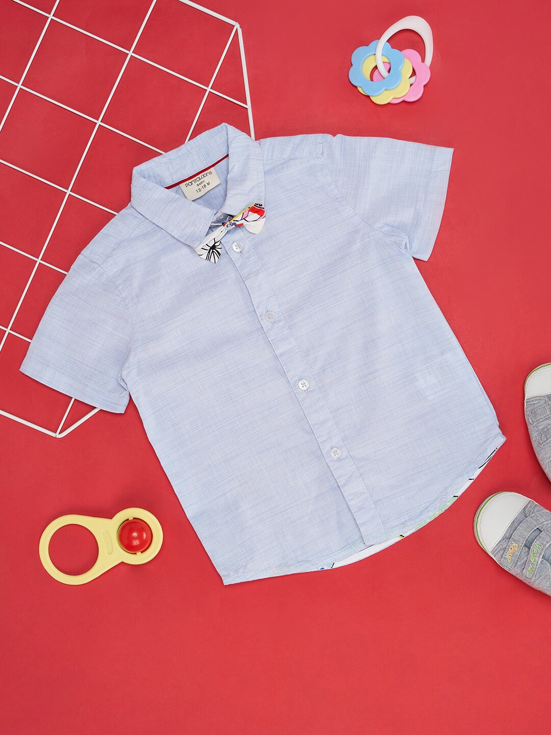 

Pantaloons Baby Infant Boys Textured Spread Collar Pure Cotton Casual Shirt, Blue