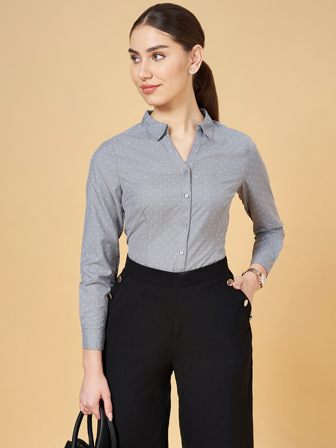 

Annabelle by Pantaloons Micro Ditsy Printed Formal Shirt, Grey