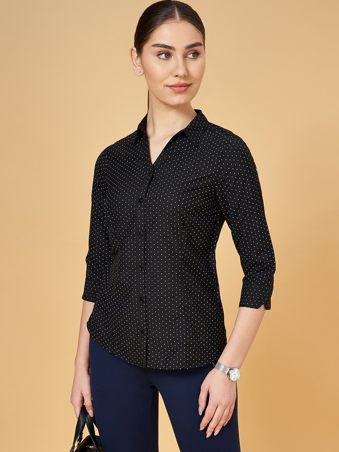 

Annabelle by Pantaloons Micro Ditsy Printed Formal Shirt, Black