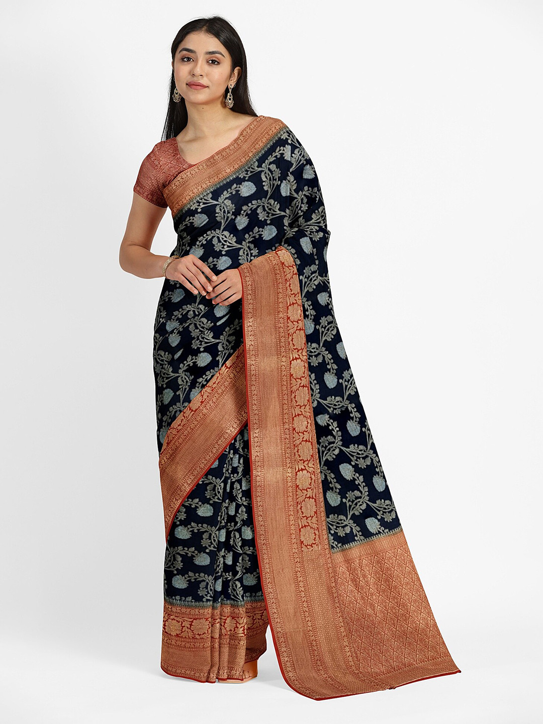 

Muskan Fashion Woven Design Zari Pure Georgette Banarasi Saree, Navy blue