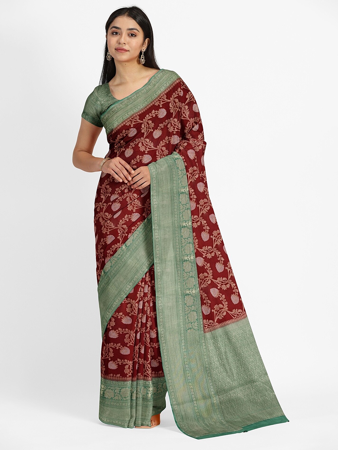 

Muskan Fashion Floral Woven Design Zari Banarasi Saree, Maroon