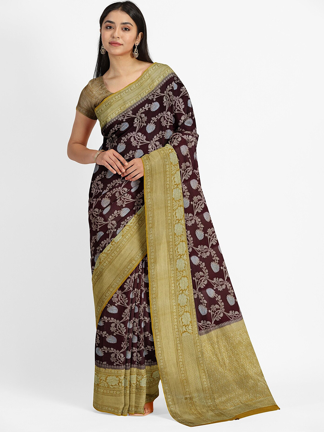 

Muskan Fashion Floral Zari Pure Georgette Banarasi Saree, Lavender