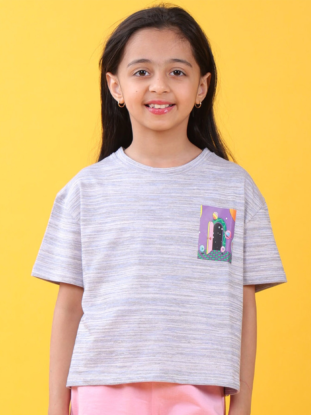 

Anthrilo Girls SS24 Graphic Printed Round Neck Short Sleeves Pure Cotton T-shirt, Blue