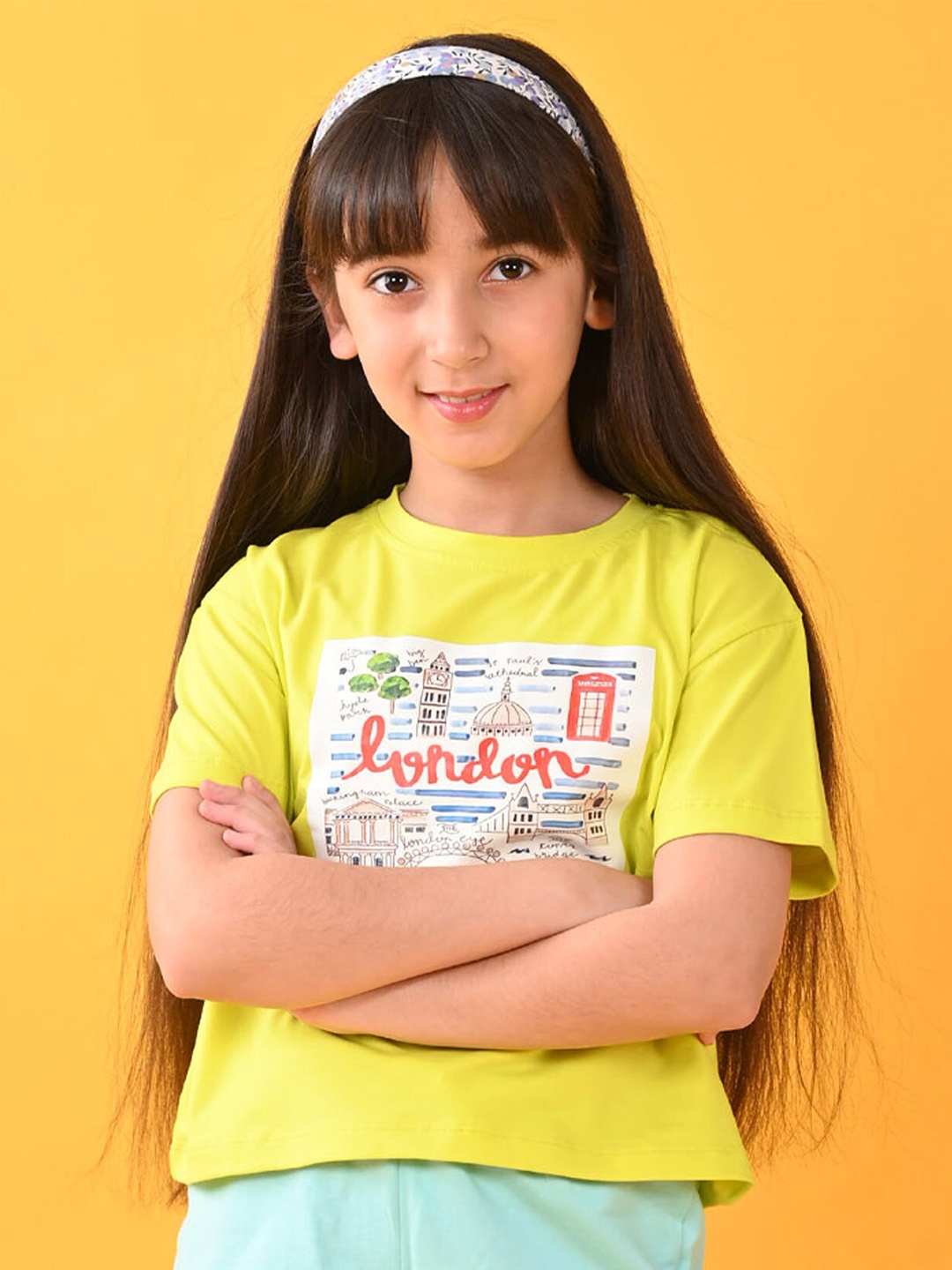

Anthrilo Girls Typography Printed Pure Cotton T-shirt, Green