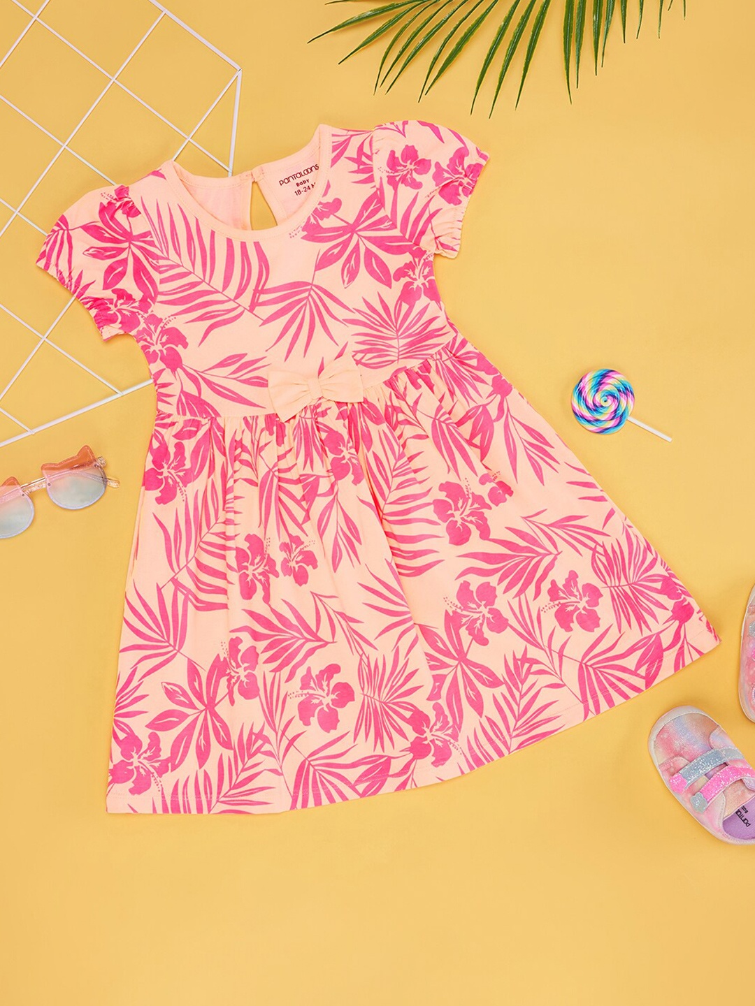 Pantaloons Baby Girls Floral Printed Fit & Flare Dress, Pink