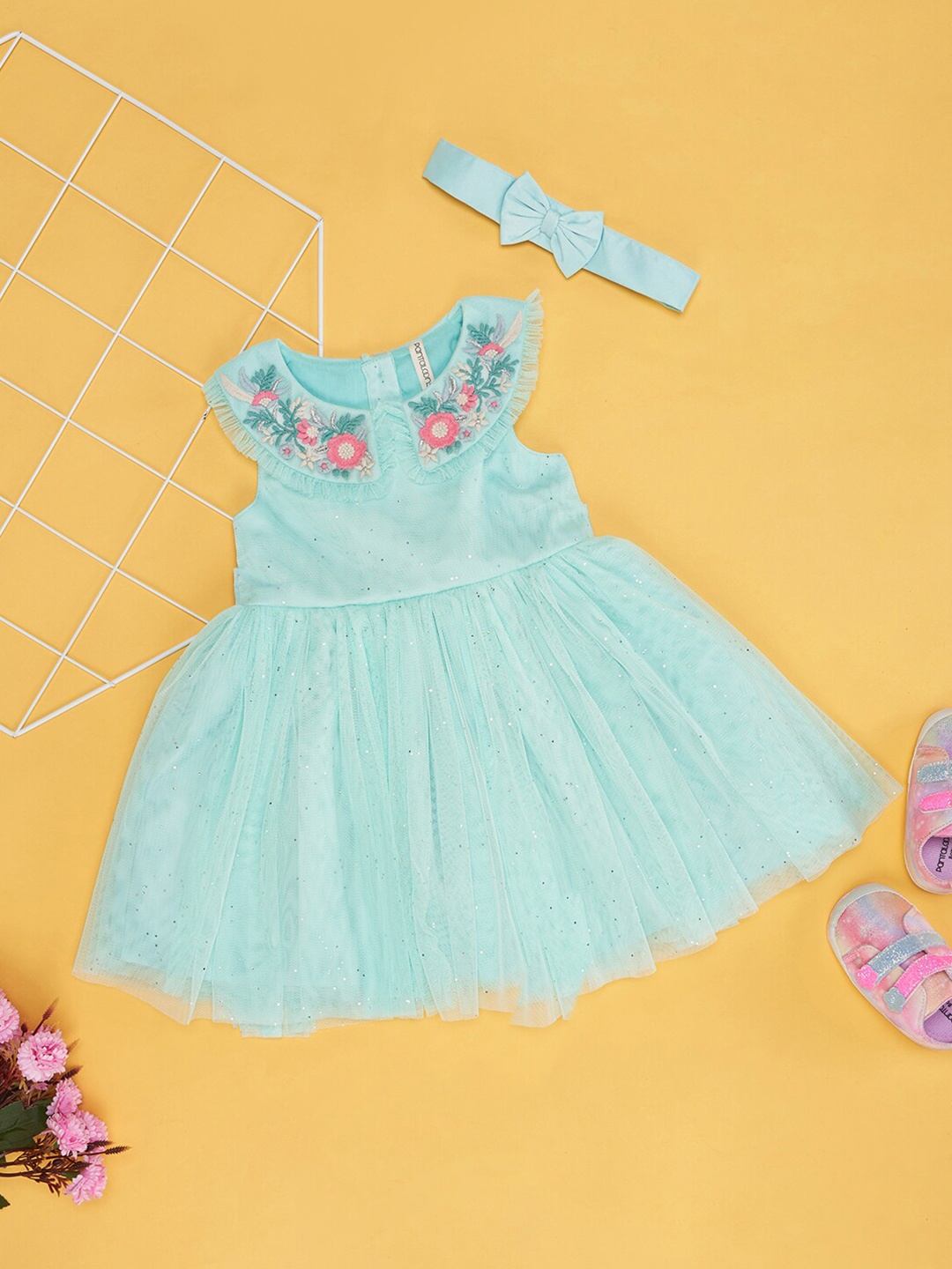

Pantaloons Baby Girls Floral Embroidered A-Line Dress, Blue