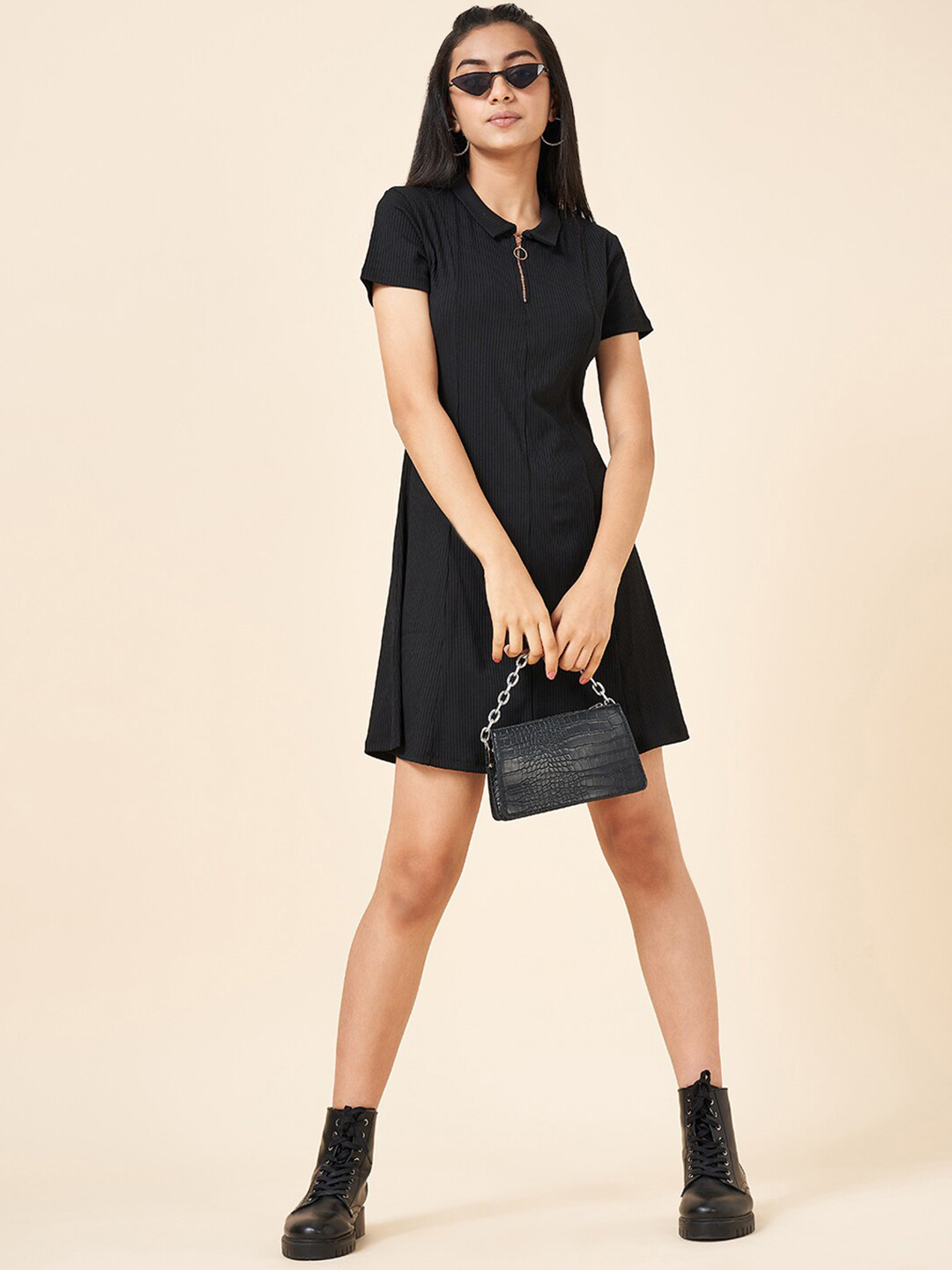 

Coolsters by Pantaloons Girls Shirt Collar Short Sleeves A-Line Dress, Black