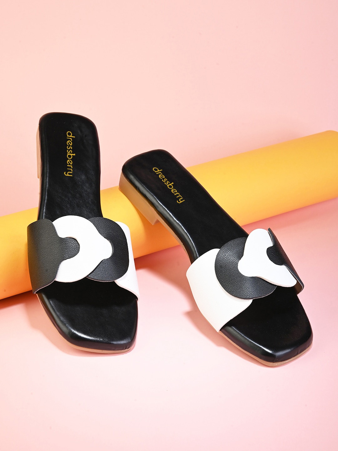 

DressBerry Black & White Colourblocked Open Toe Flats
