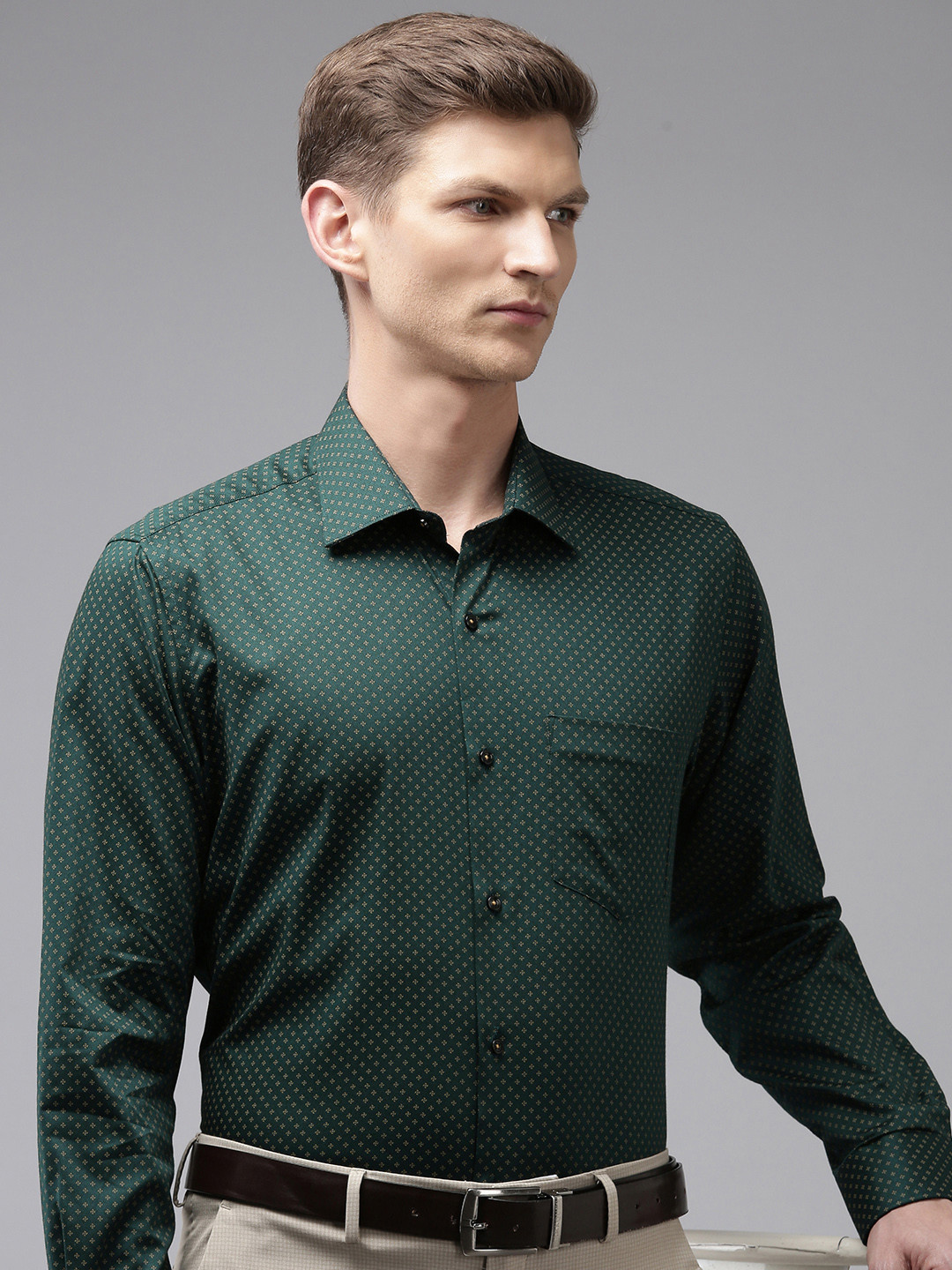 

Van Heusen Custom Fit Printed Pure Cotton Formal Shirt, Green