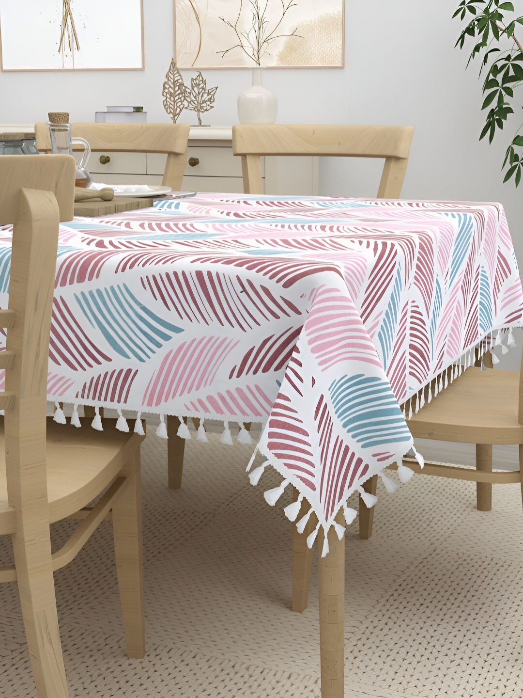 

HOME AFFAIRS Maroon Striped Anti-Slip Cotton 6-Seater Table Cover