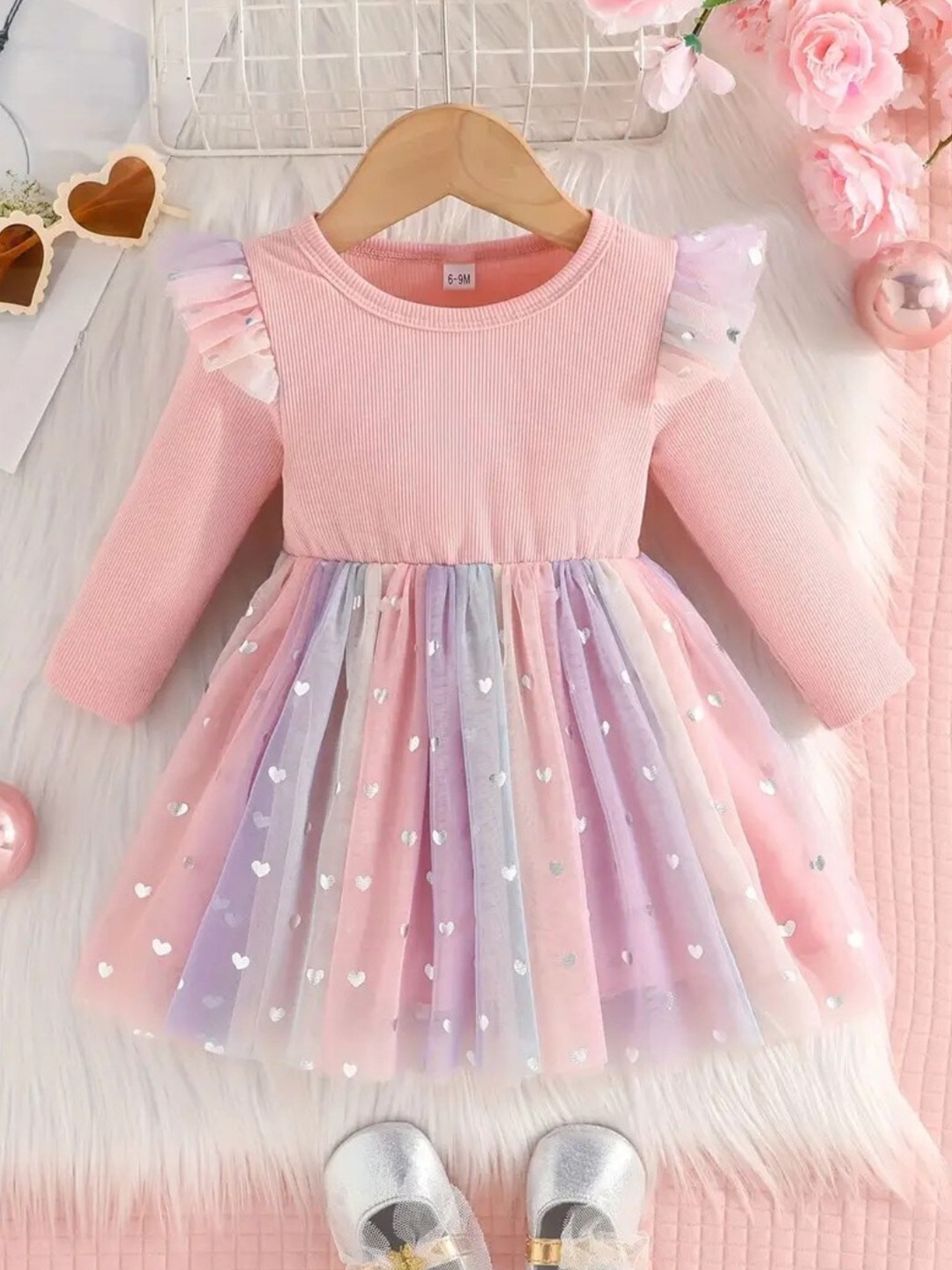 

BAESD Print Applique Net Fit & Flare Dress, Peach