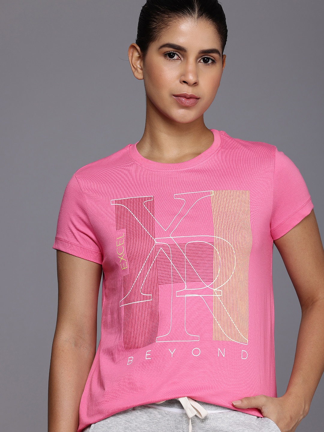 

HRX by Hrithik Roshan Lifestyle Typography Printed Pure Cotton T-shirt, Pink