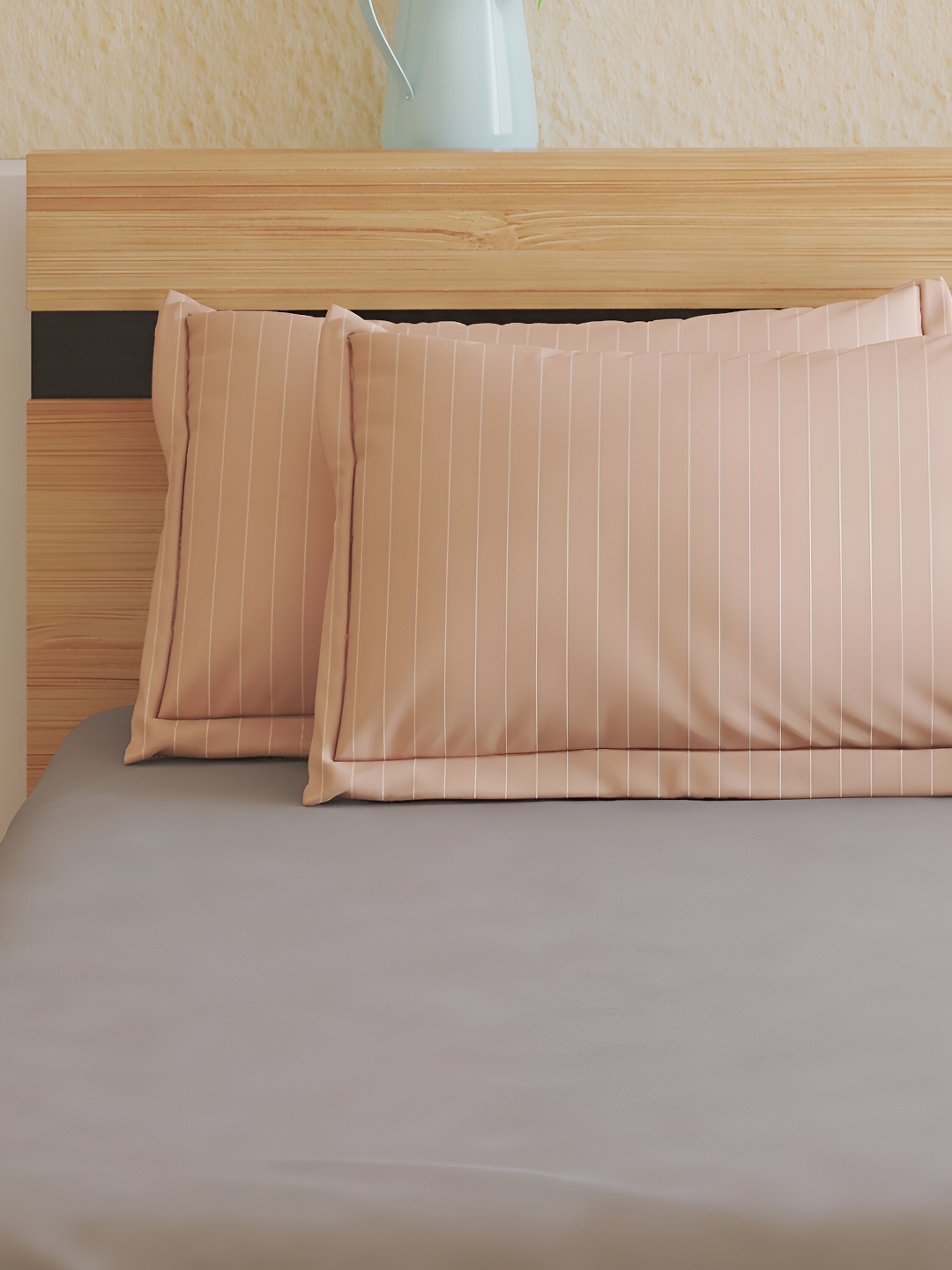 

Home Centre Pink 2 Pieces Striped Pure Cotton Rectangle Pillow Covers