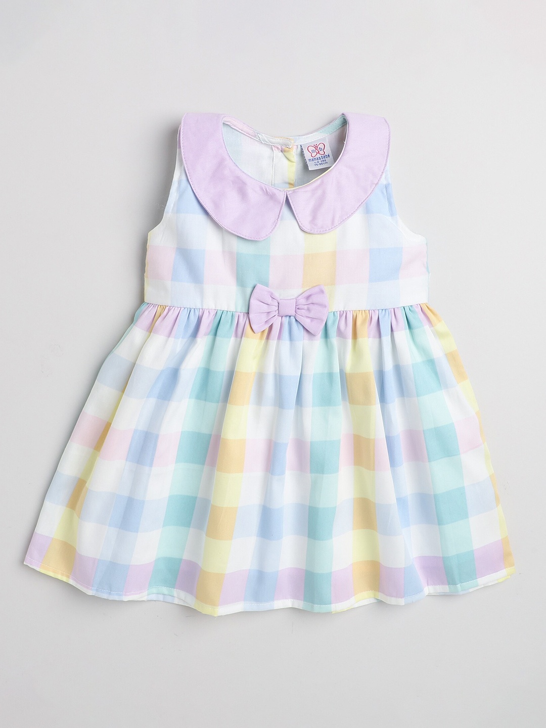 

mama & bebe Infant Checked Peter Pan Collar Fit & Flare Dress, Green
