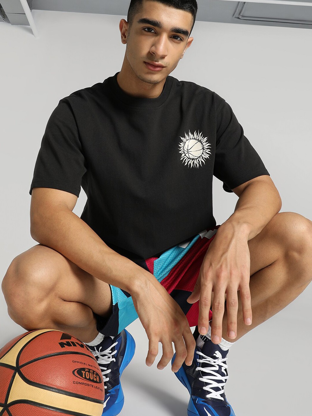 

Puma Athletic Division Short Sleeves Round Neck Cotton Basketball T-Shirt, Black