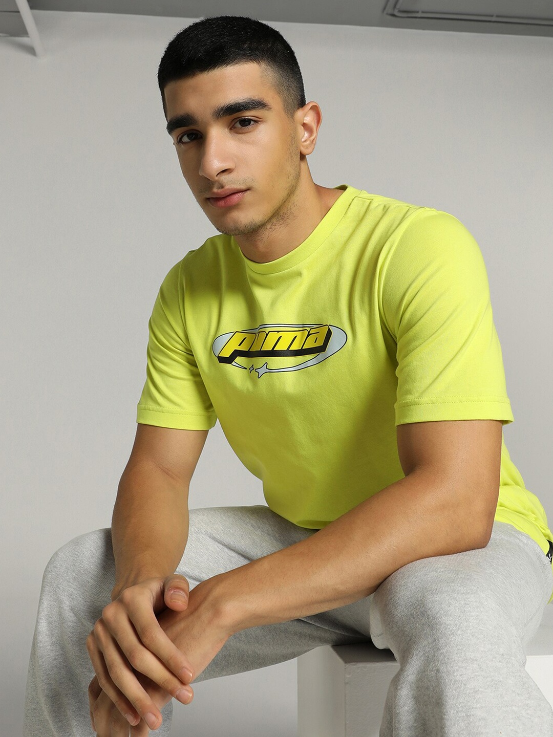 

Puma Round Neck Short Sleeves Printed Cotton T-Shirts, Green