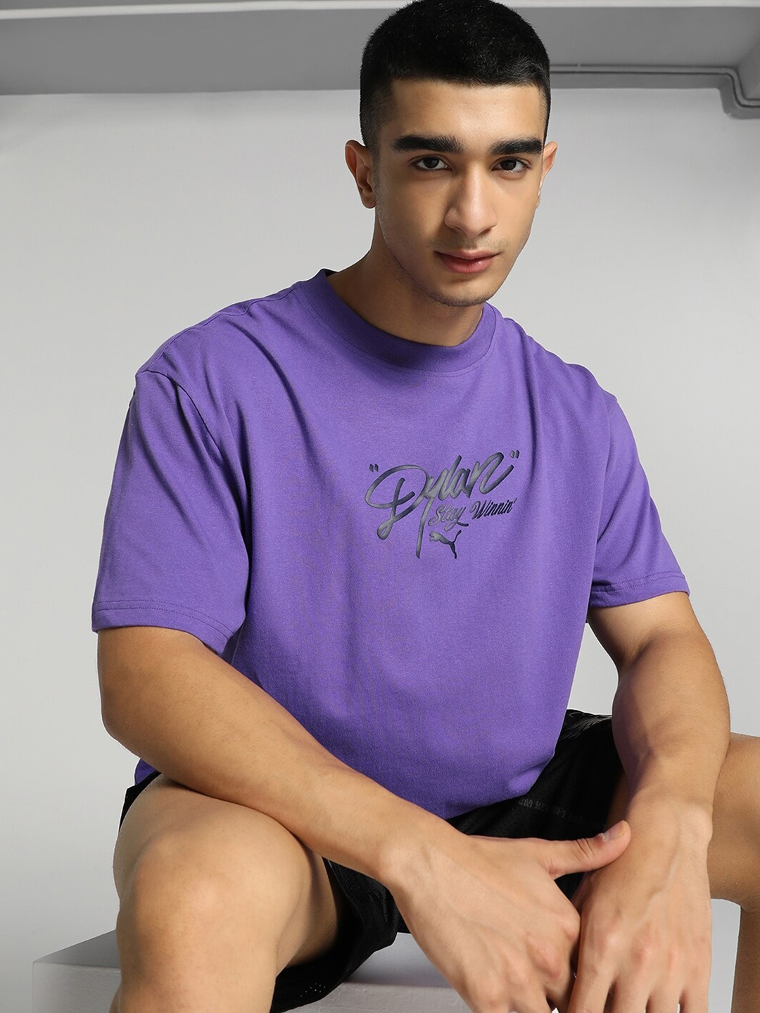

Puma Dylan's Gift Shop Graphic Printed Crew Neck Cotton Basketball T-Shirt, Purple
