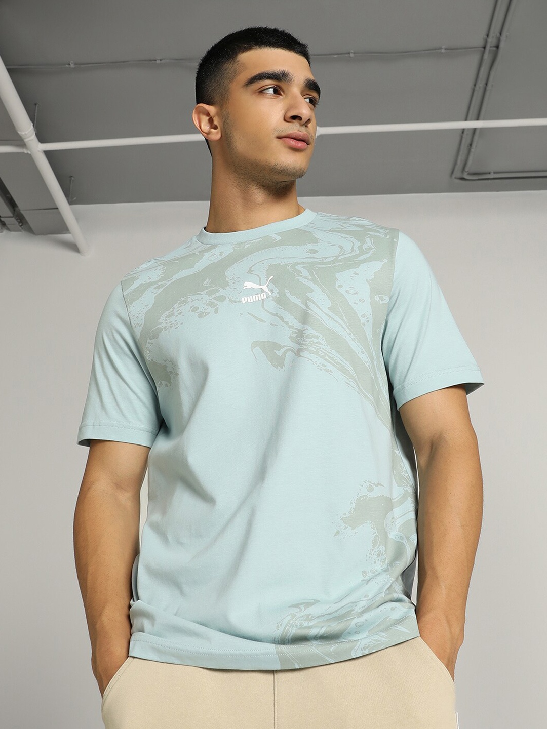Puma Men's Classics Graphic Printed T-shirt, Blue