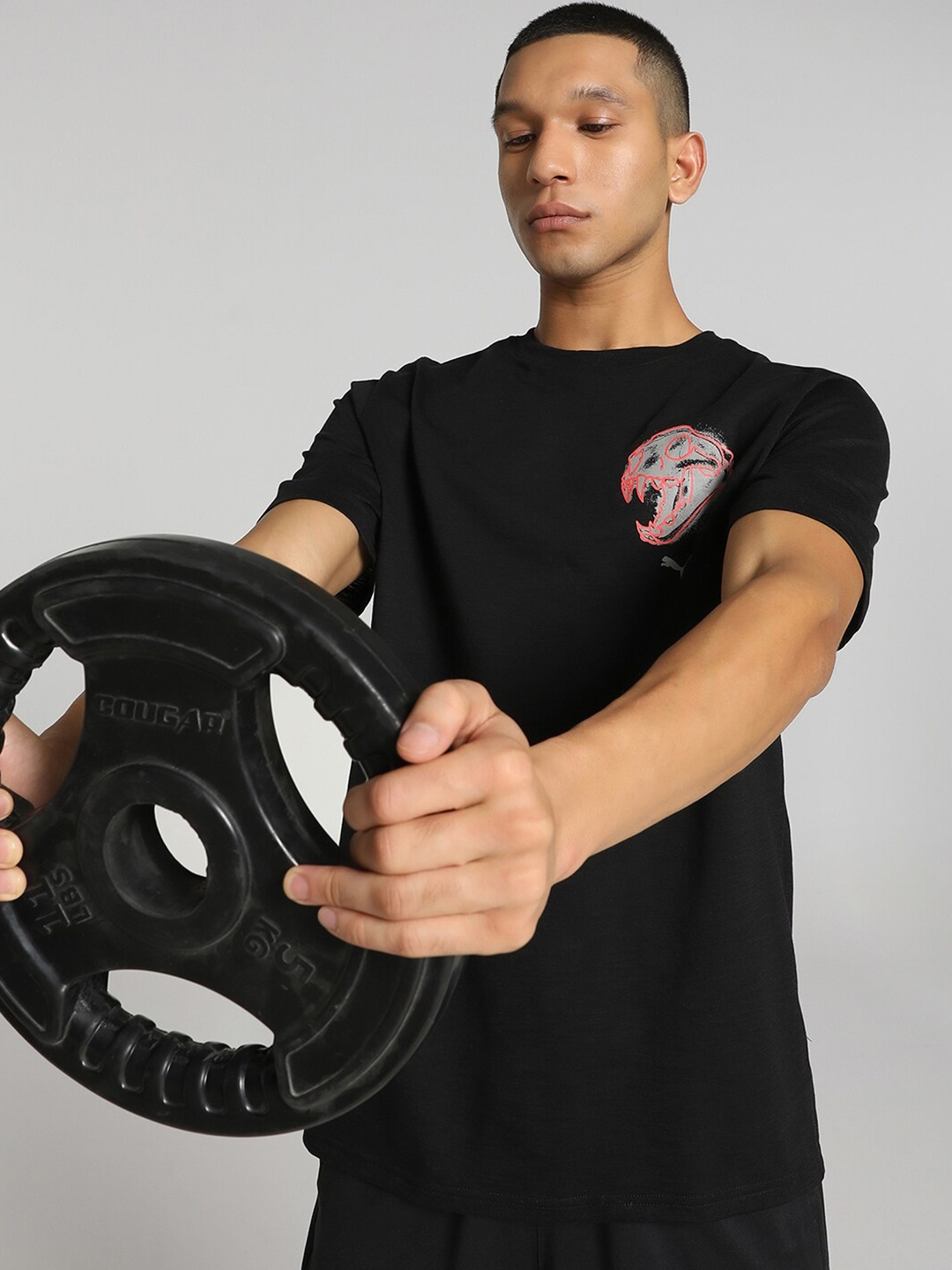 Puma Graphic Emblem Training Graphic Printed Crew Neck T-Shirt, Black