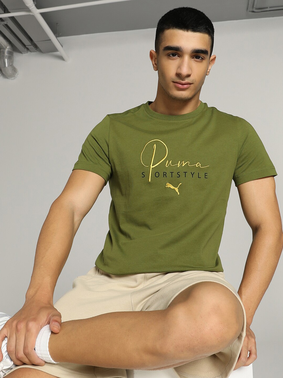 

Puma Classics Embroidered Slim Fit T-Shirt, Olive