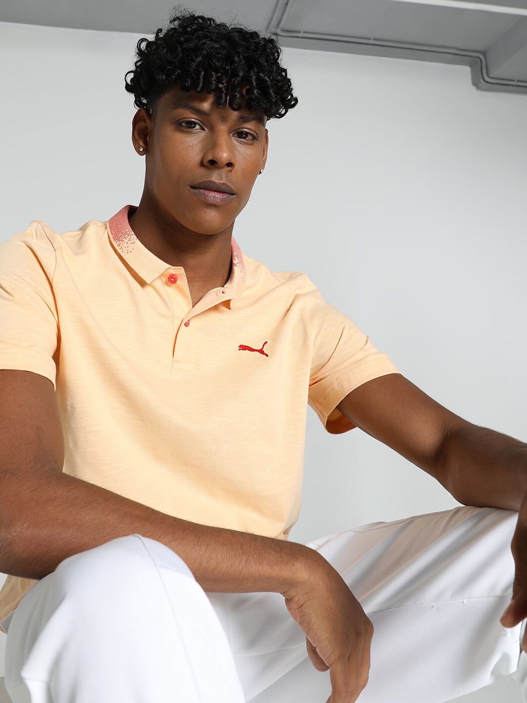 

Puma Slub Cotton Polo Collar T-Shirt, Orange