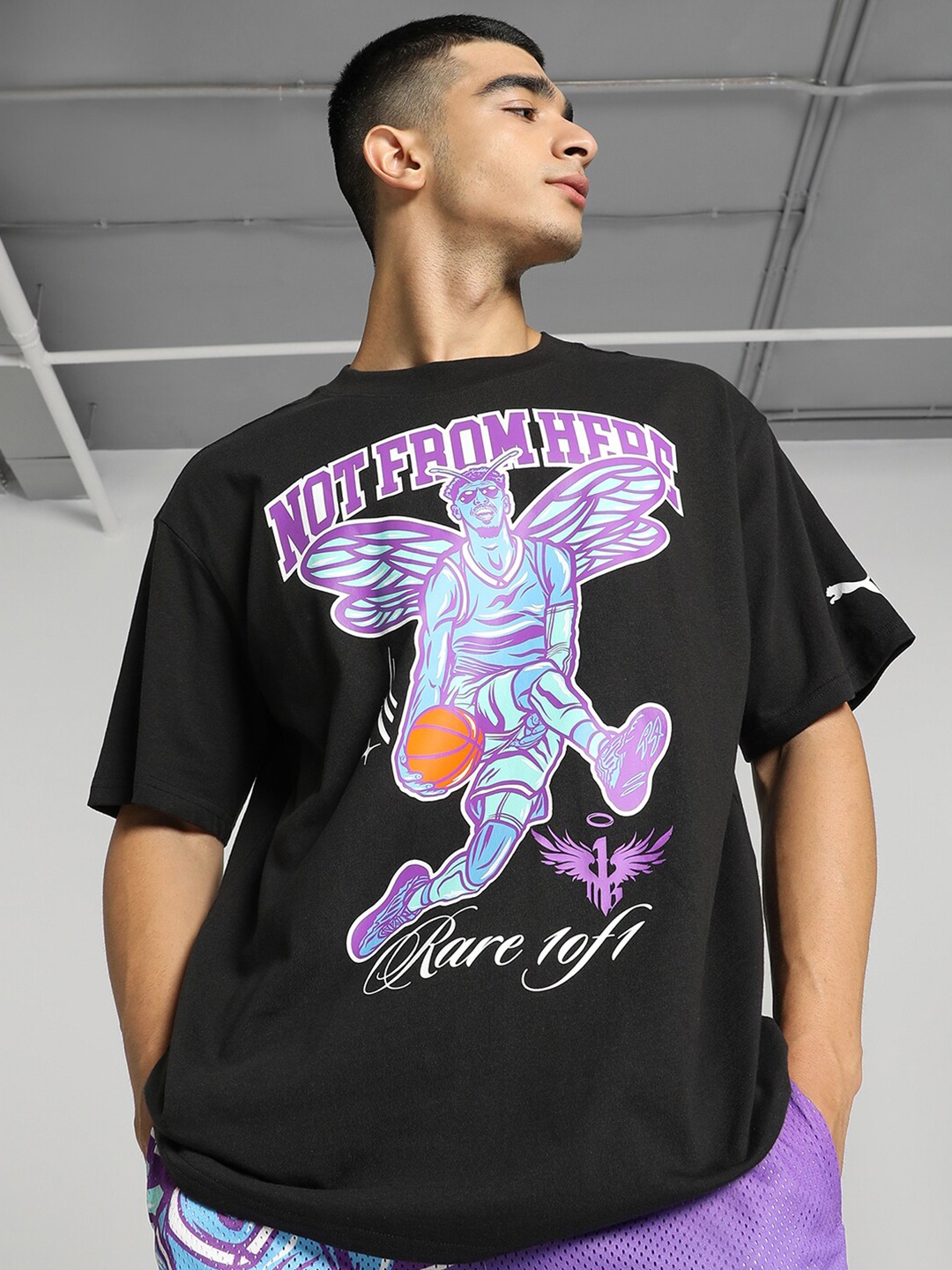

Puma MELO CHARLOTTE Printed Cotton Basketball T-shirt, Black