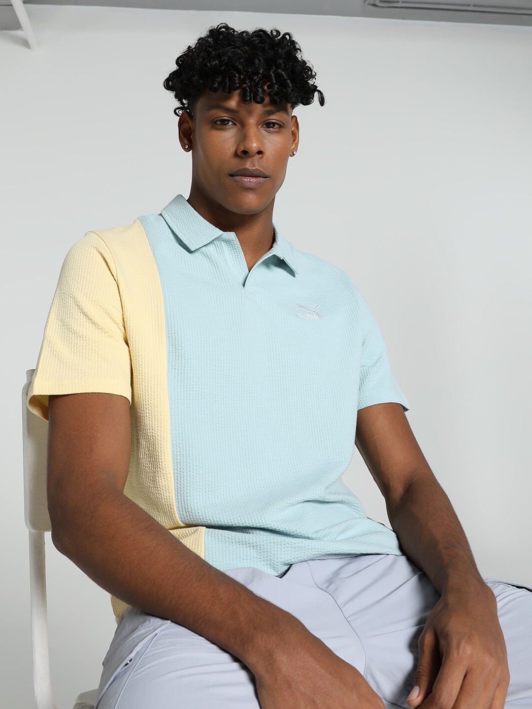 

Puma Classics Seersucker Cotton Polo T-Shirt, Blue