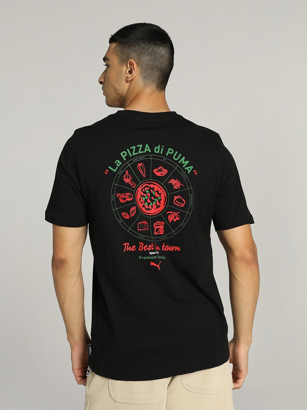 Puma GRAPHICS PIZZA Printed Cotton T-Shirt, Black
