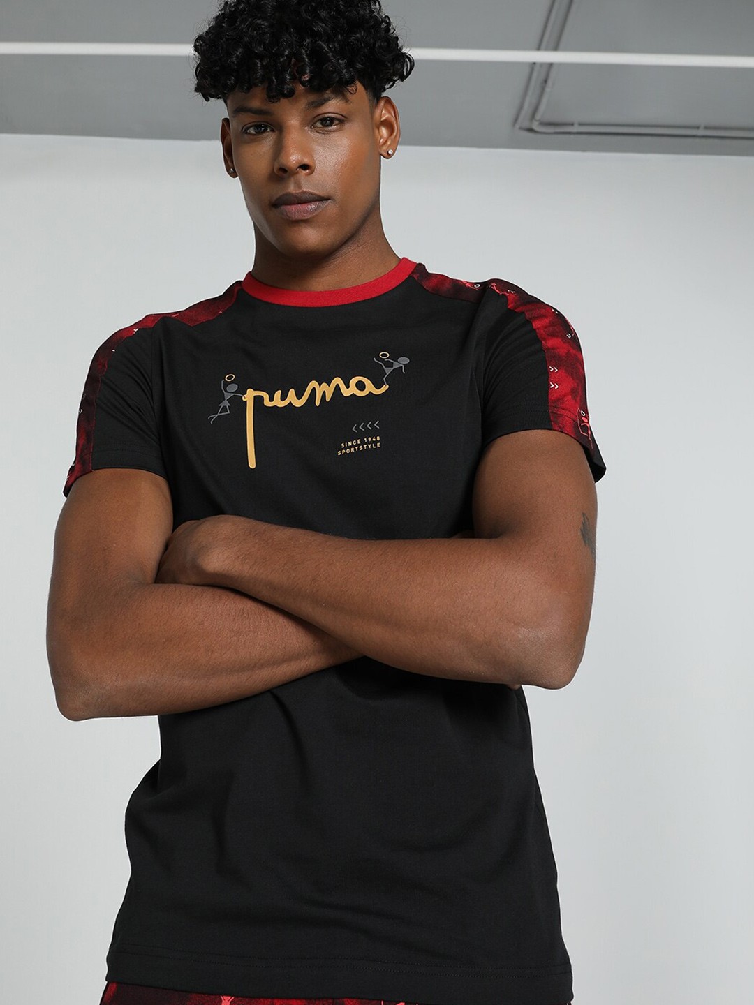 Puma Classics Graphic Printed Slim-Fit Cotton T-Shirt, Black