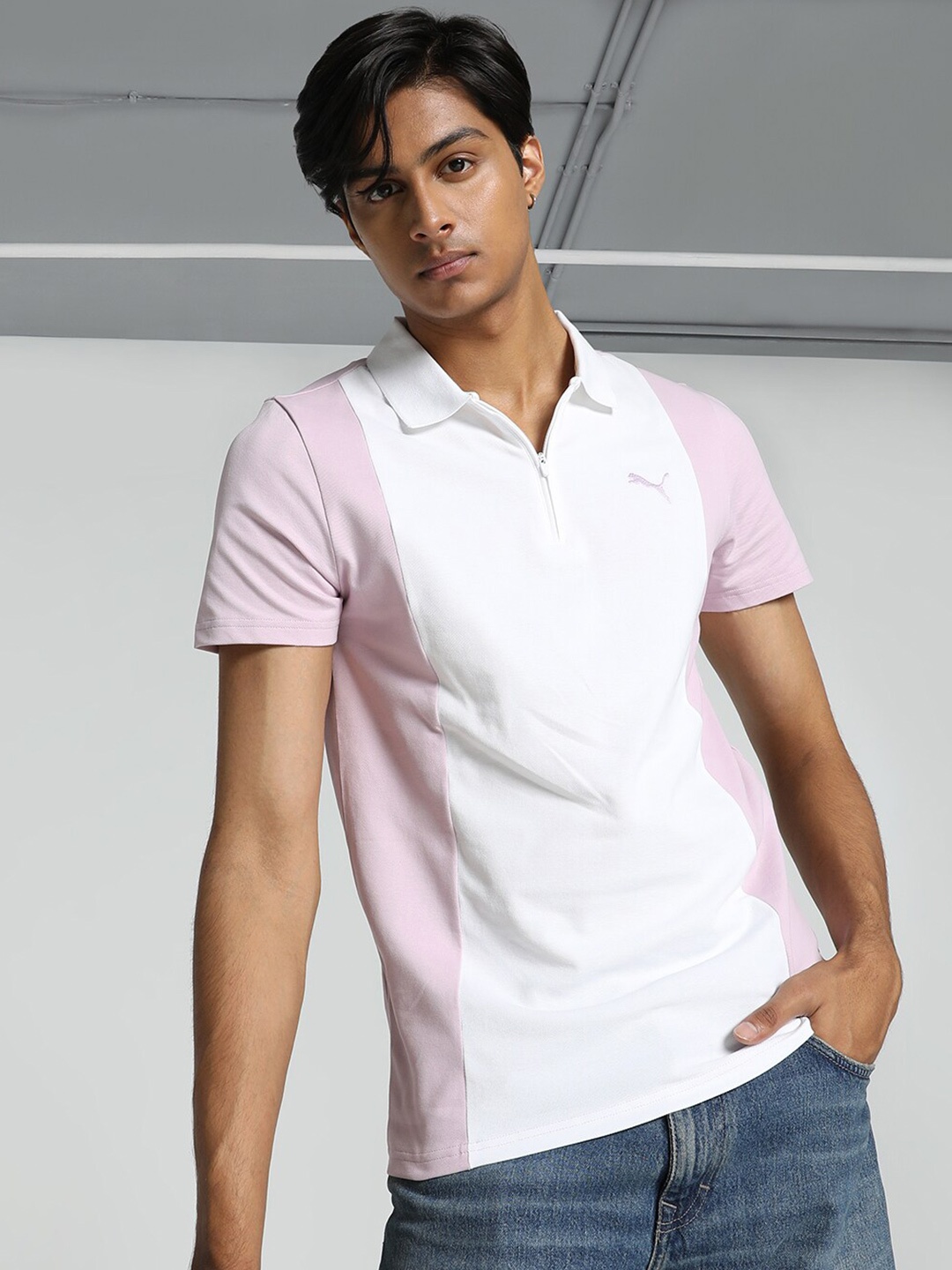 Puma Men Elevated Colorblock Polo Slim Fit Tshirt, Purple