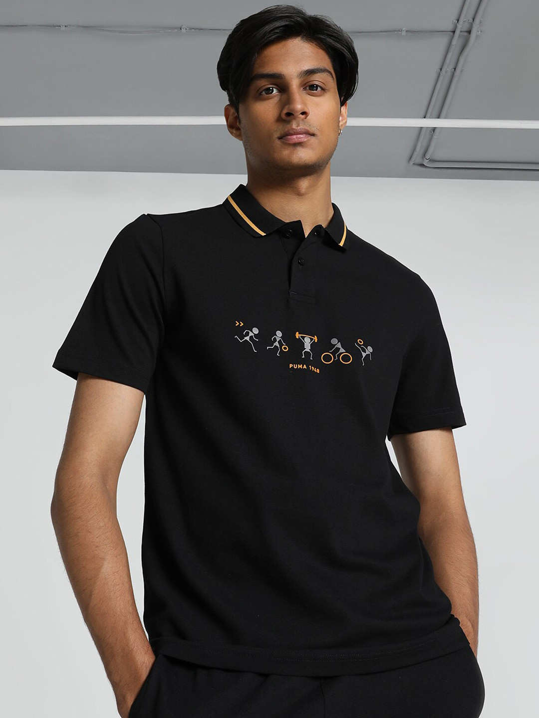 

Puma Classics Graphic Printed Polo Collar Cotton T-Shirts, Black