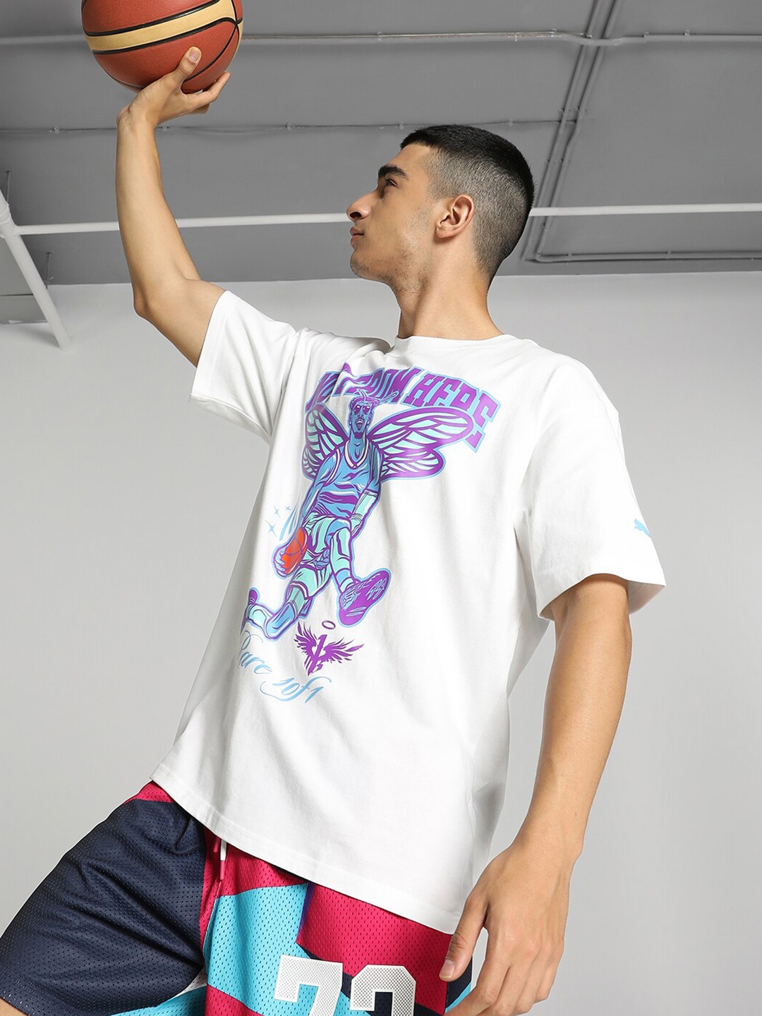 

Puma Men Melo Charlotte Printed Cotton Basketball Tshirt, White