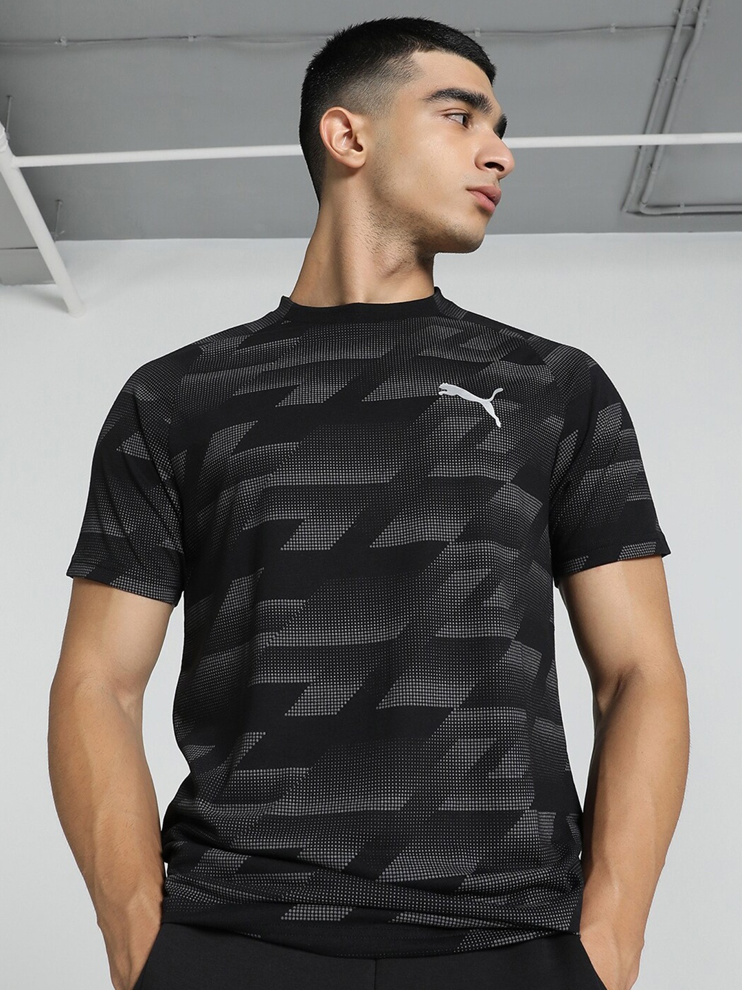 

Puma Men Evostripe Aop Printed Slim Fit T-Shirt, Black