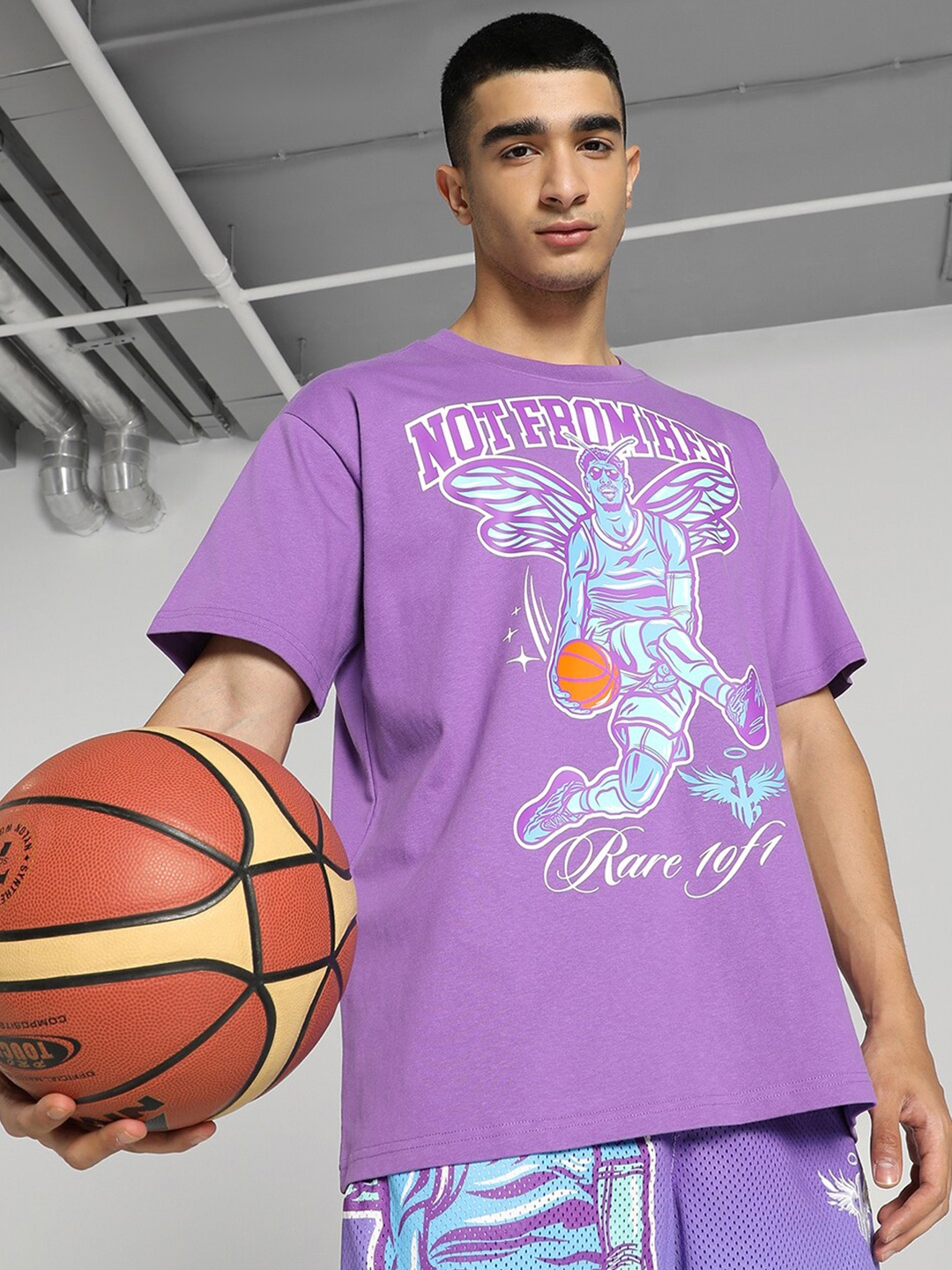 

Puma Men Melo Charlotte Printed Basketball T-Shirt, Purple