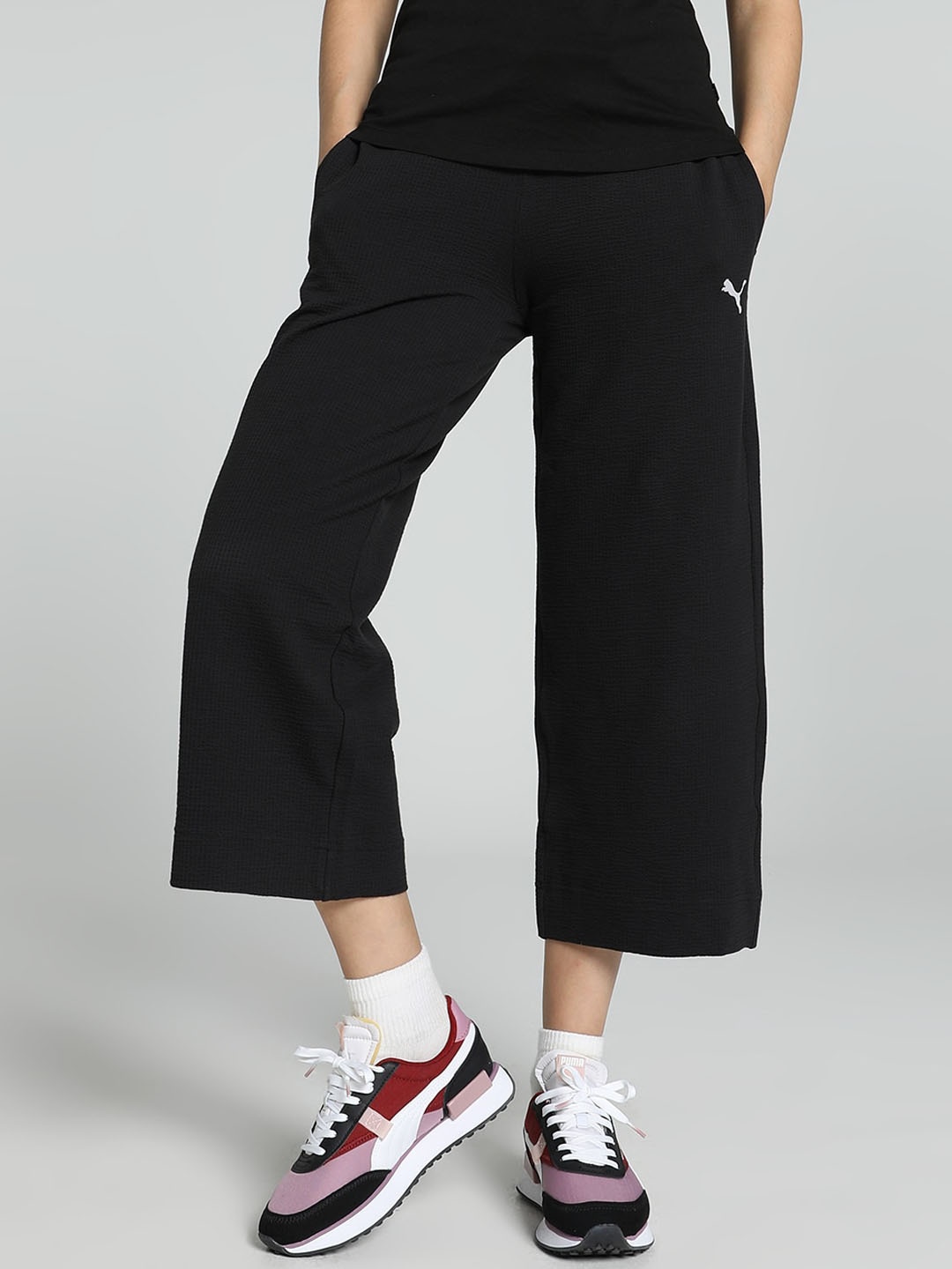 

Puma Women Cotton Wide-Leg Track Pants, Black