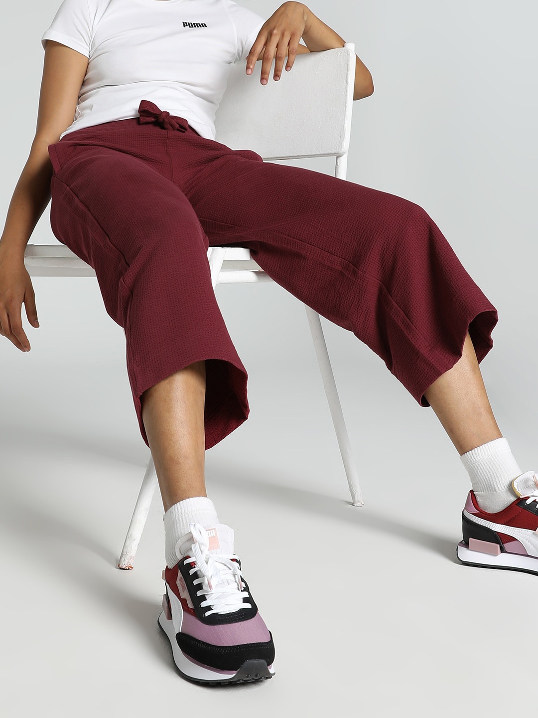 

Puma Women Cotton Wide Leg 7/8 Track Pants, Red