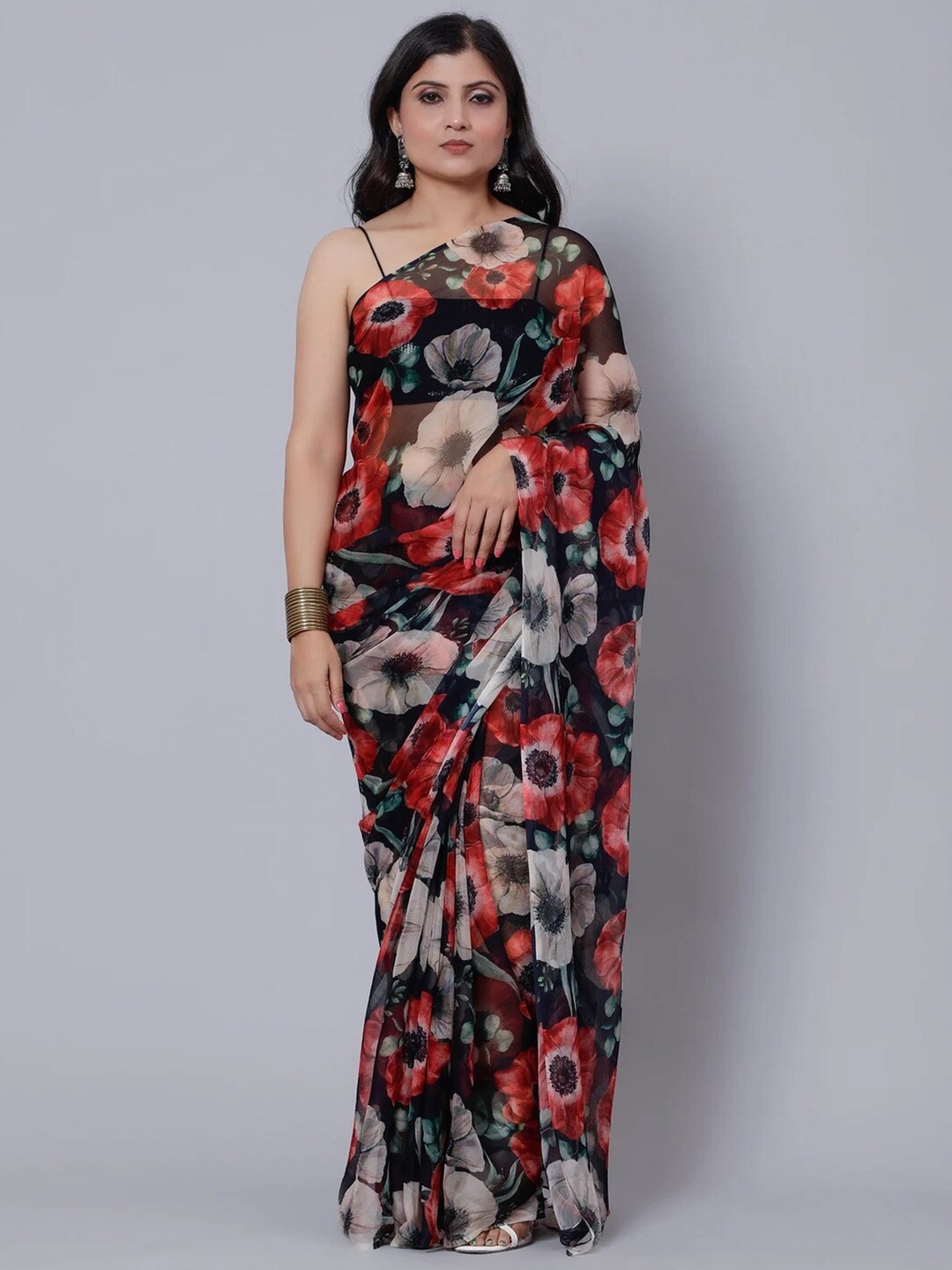 

Sadika Floral Printed Saree, Black