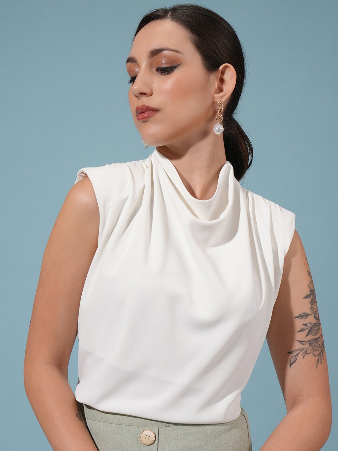 

Tokyo Talkies Cowl Neck Draped Top, White