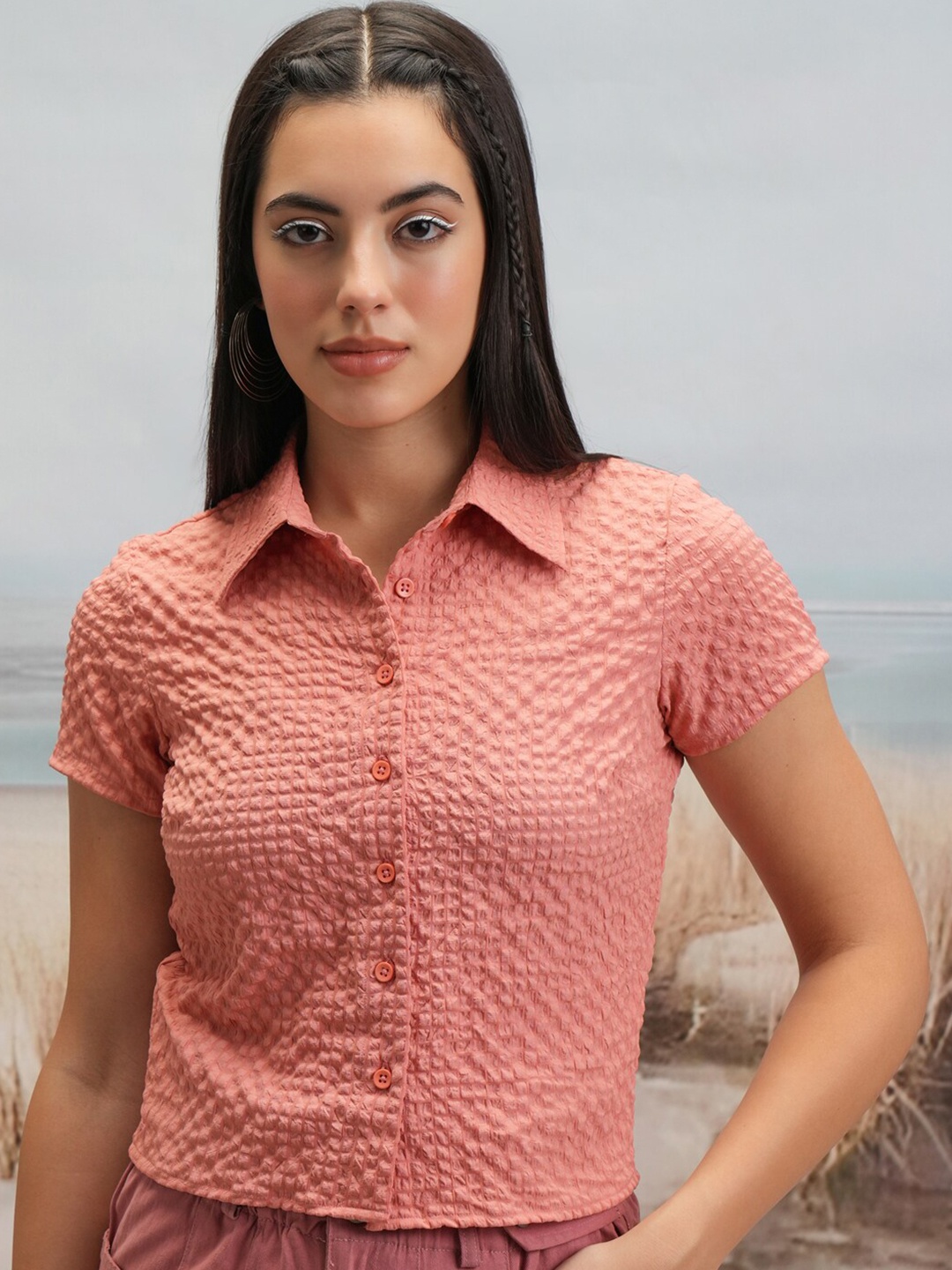 

Tokyo Talkies Shirt Style Top, Peach