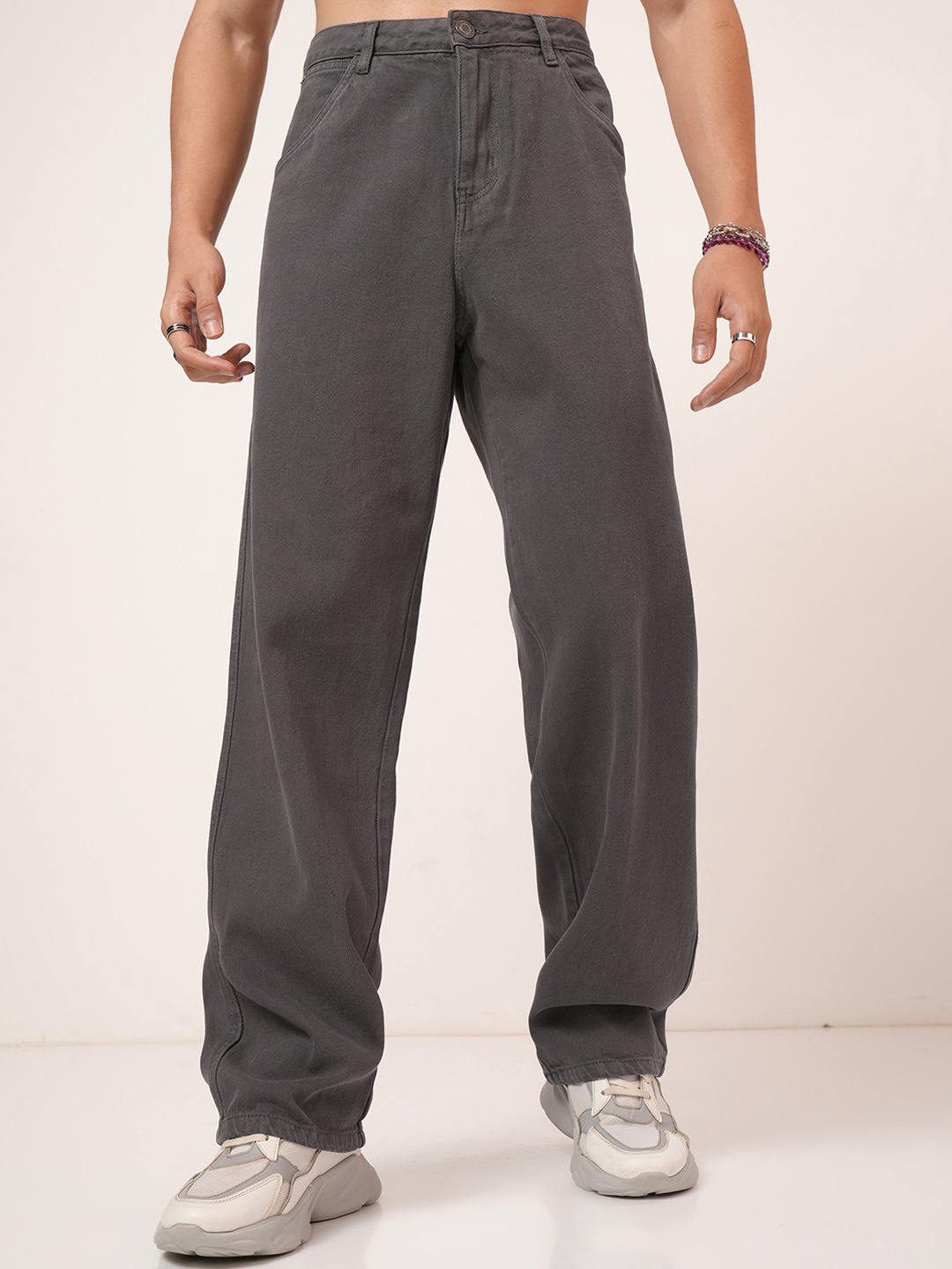 HIGHLANDER Men Relaxed Fit Clean Look Stretchable Jeans, Grey