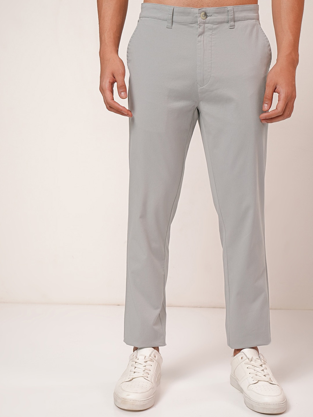 HIGHLANDER Men Soft Feel Twill Chino Trousers, Grey