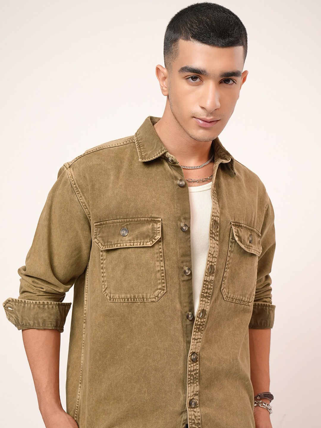 

HIGHLANDER Oversized Casual Shirt, Khaki