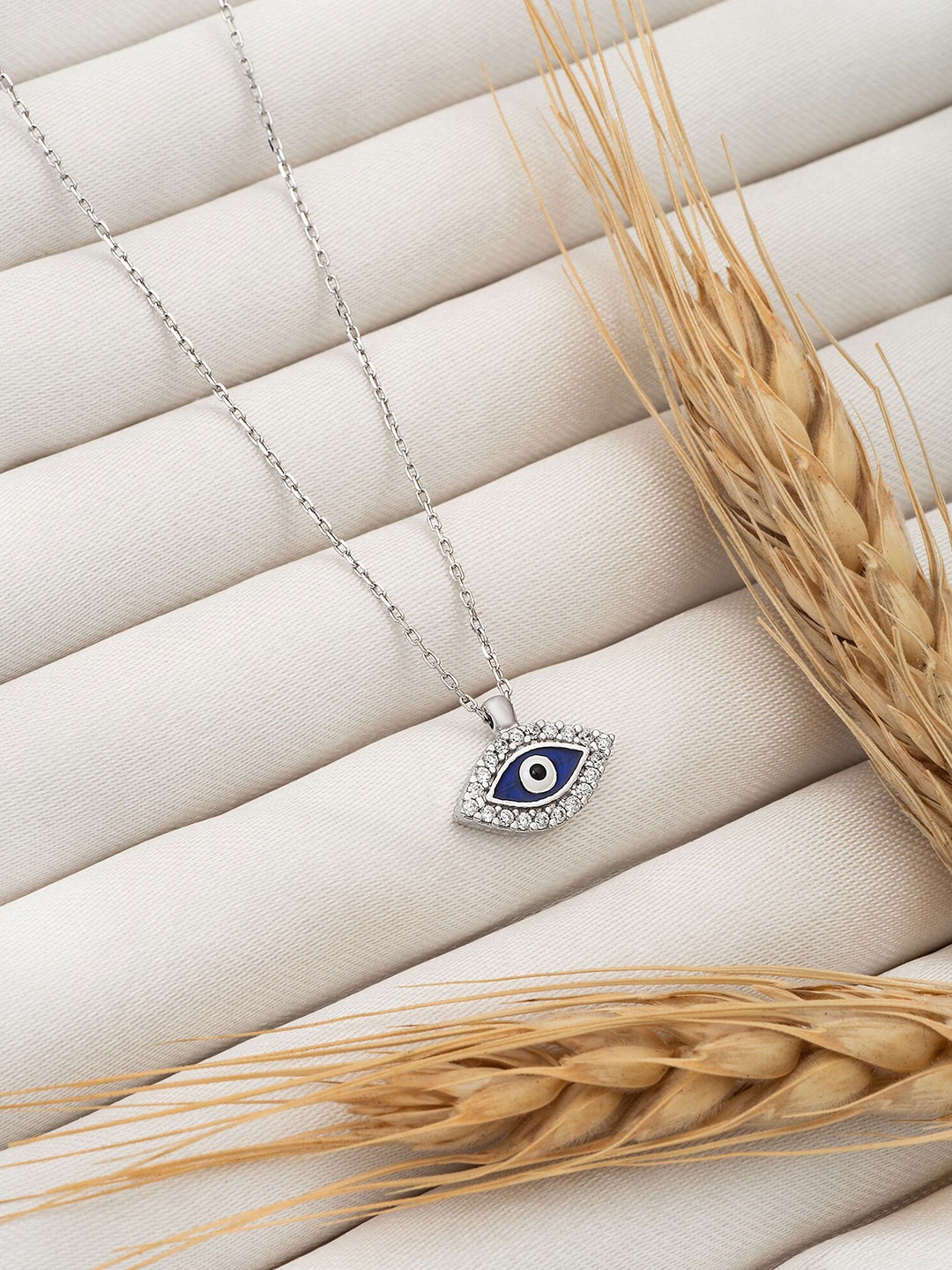 

SILBERRY Rhodium Plated CZ-Studded 925 Sterling Silver Pendant With Chain