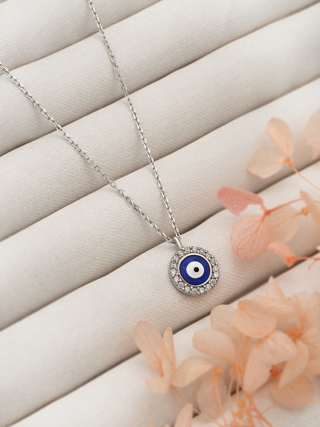 

SILBERRY Rhodium Plated CZ-Studded 925 Sterling Silver Pendant & Chain