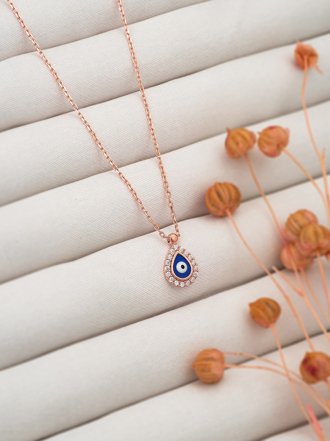 SILBERRY 925 Sterling Silver Rose Gold Plated CZ-Studded Charm Pendant & Chain