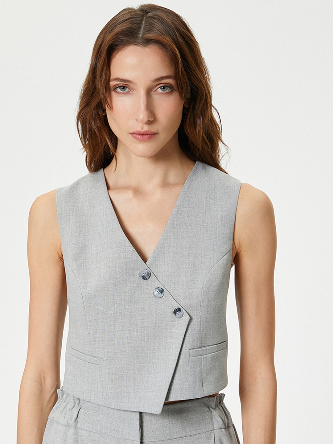 

Koton V-Neck Sleeveless Waistcoat, Grey